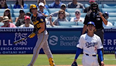 Yelich, Perkins power Brewers to 9-2 victory over Dodgers and avoid being swept in weekend series