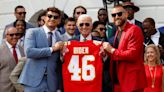 Patrick Mahomes intercepts Travis Kelce as Chiefs TE attempts to take over Joe Biden's White House podium