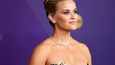 Reese Witherspoon Walks the Emmys Red Carpet in a Very Demure, Very Floral Strapless Gown