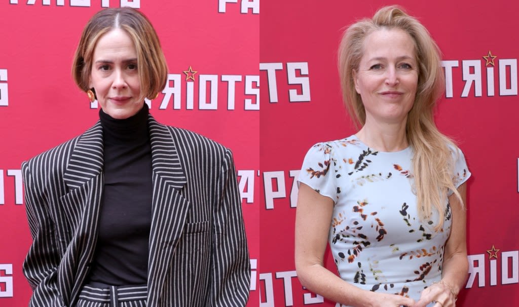 ... Paulson Wears Oversize Marc Jacobs Suit, Gillian Anderson Dons Floral Midi Dress and More at ‘Patriots’ Broadway...