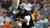 Lenyn Sosa of the Chicago White Sox is hit by a pitch in the ninth inning against the Milwaukee Brewers at American Family Field on Saturday, June 1, 2024, in Milwaukee.