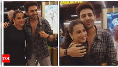 Kartik Aaryan and Vidya Balan win hearts win their fun banter at 'Chandu Champion' screening - See photos | - Times of India