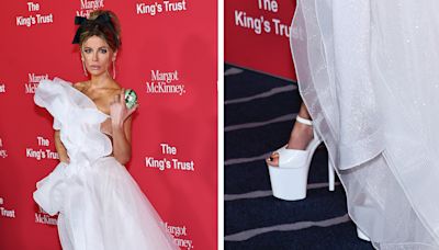 Kate Beckinsale Dons Pleaser White Platform Shoes on the King’s Trust Gala Red Carpet
