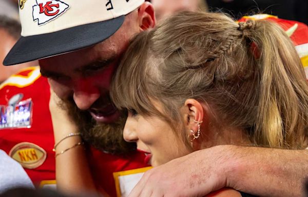 Travis Kelce's stud redemption as Taylor Swift's midriff dress dazzles (PHOTOS)