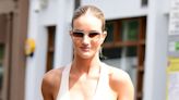 Rosie Huntington-Whiteley goes braless during a lunch date in London