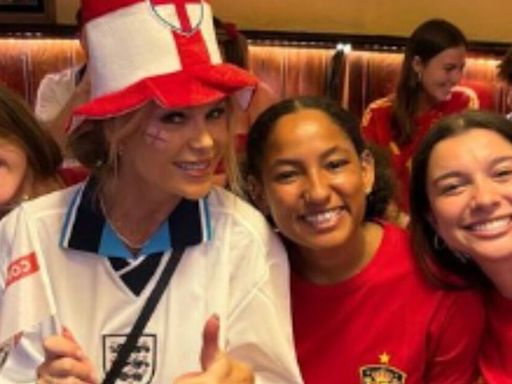 Amanda Holden flashes risks wrath of locals as she dons England shirt in Spain