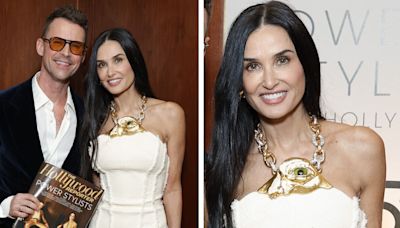 All ‘Eyes’ Are on Demi Moore With Statement Schiaparelli Necklace and Column Dress for The Hollywood Reporter’s Power...