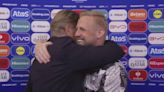 Peter Schmeichel hugs son Kasper on live TV after interviewing him