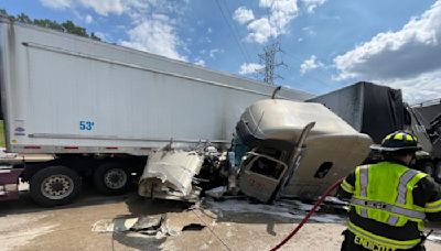 Eastbound I-94 closed in Dearborn due to 4 semi truck collision