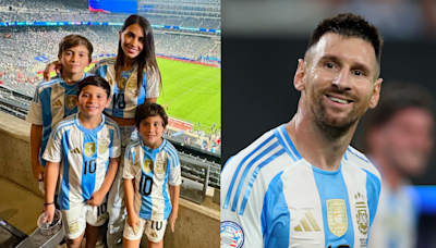Lionel Messi's wife Antonela Roccuzzo poses with their three sons from MetLife Stadium box as she revels in Argentina's progress to 2024 Copa America final | Goal.com US