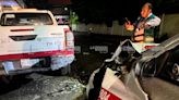 Taxi se impacta en dos camionetas oficiales de Poza Rica