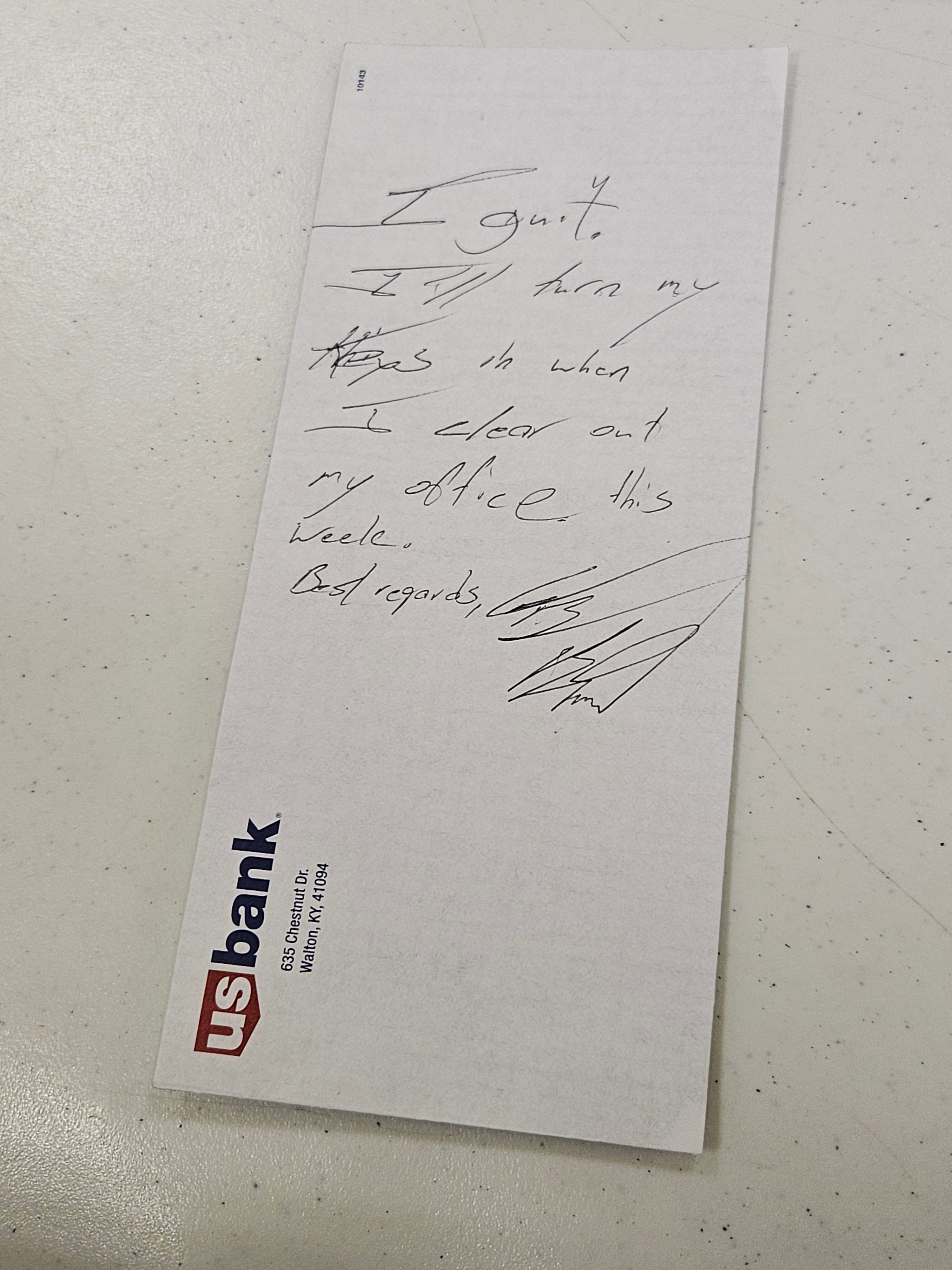 A Kentucky mayor wrote his resignation note on the back of an envelope