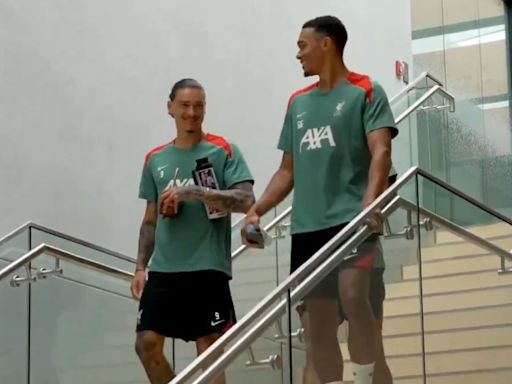 WATCH: Trent Alexander-Arnold’s reaction as Darwin Nunez jokes about Real Madrid move