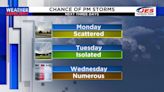 Daily afternoon, evening storm chances take up the first half of the week