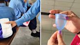 Class 7 students show classmates how to use menstrual cups, sanitary napkins. Watch