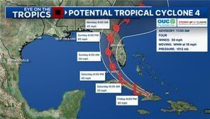 NHC tracking ‘Potential Tropical Cyclone Four,’ tropical storm watches and warnings issued