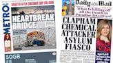 Newspaper headlines: 'Heartbreak bridge' and church 'asylum fiasco'