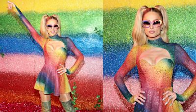 Paris Hilton Embraces Pride Celebration With Alice + Olivia in Head-to-toe Rainbow Outfit