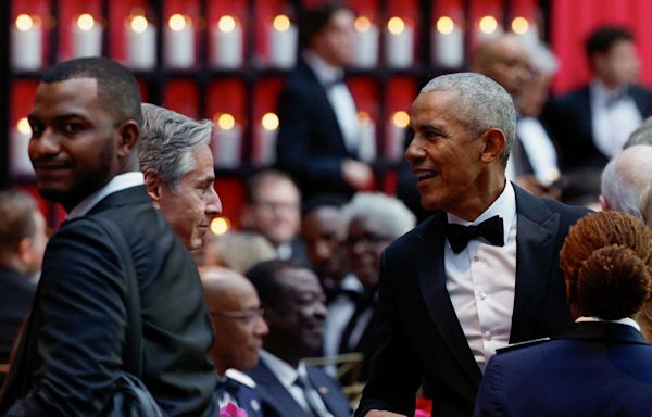 Barack is back! Obama stops by Biden’s lavish state dinner for Kenyan president
