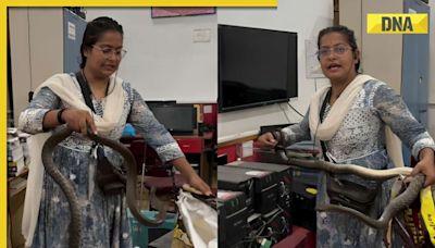 Viral video: Woman calmly rescues snake hidden behind office desk, internet is impressed