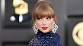 Taylor Swift Is Truly Bejeweled in Navy Crop Top and Skirt at the 2023 Grammys