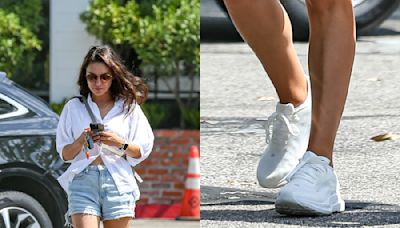 Mila Kunis Takes a Stroll in Classic All-White Athletic Sneakers in Los Angeles