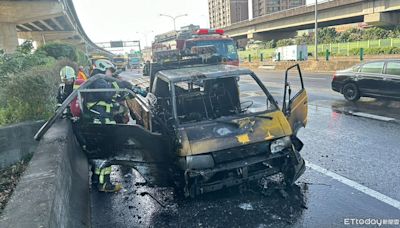 快訊／國1南下三重路段火燒車！車頭燒毀 貨車駕駛及時逃生