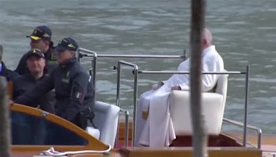 Pope arrives on boat to meet young people in Venice