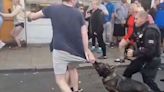 Rioer bitten on backside by police dog sobs in dock