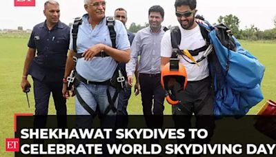 Tourism Minister Gajendra Singh Shekhawat celebrates World Skydiving Day with thrilling jump