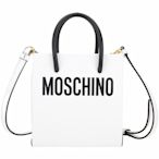 MOSCHINO Shopper 字母印花小牛皮手提斜背紙袋包(黑白)