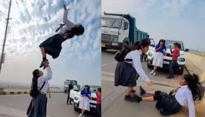 Two School Girls Perform Stunt On Road For Reels. Watch What Happened Next - News18