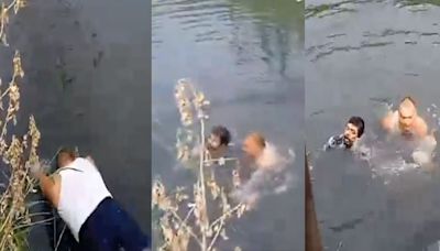 Heroic! Ex-Navy Commando Jumps Into Canal To Save Drowning Man's Life In UP's Ghaziabad; Video Surfaces