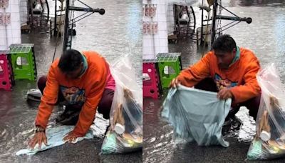 VIDEO: Captan a hombre lavando su ropa con agua de lluvia en CDMX y se vuelve viral en redes