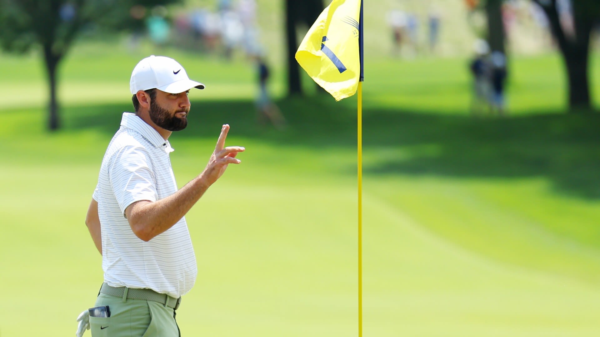 Welcome back! Scottie Scheffler holes approach shot on first hole at PGA Championship