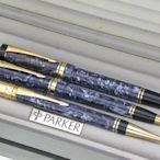 全新最後一套庫藏派克Parker Duofold Centenial 小多福賽璐珞銀藍鋼筆F尖M尖任選+2原子筆