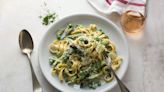 Creamy Asparagus Pasta with Mint and Peas is a simple dinner for a busy May evening