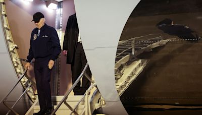 Biden walks slowly off of Air Force One after COVID diagnosis