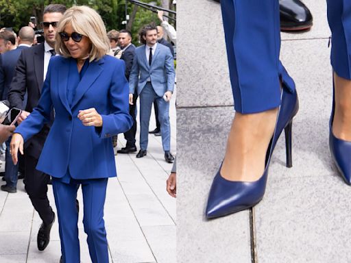 Brigitte Macron Matches Blue Pumps to Pantsuit to Vote in Second Round of French Elections