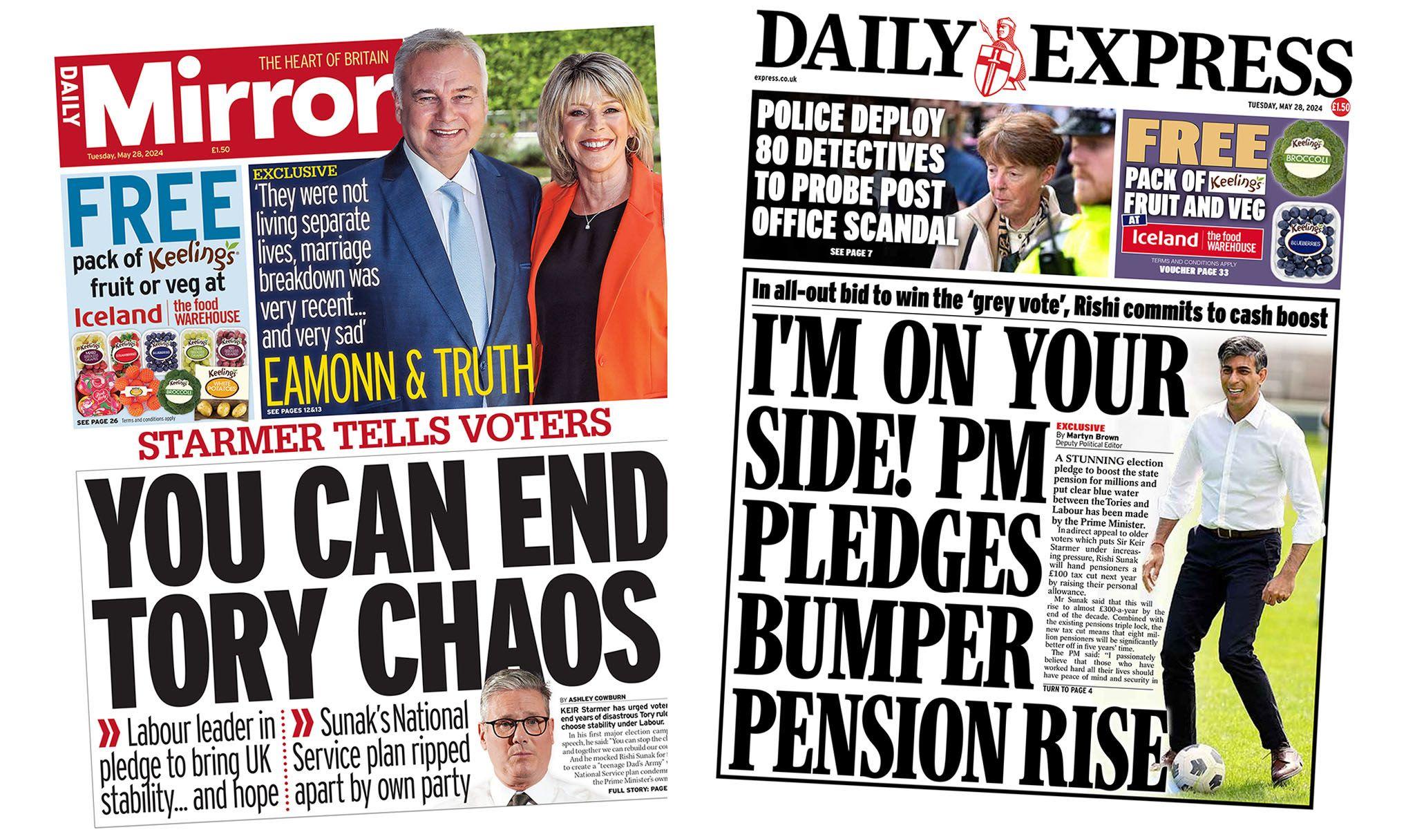 'End Tory chaos' and 'PM's pensioner tax cut'