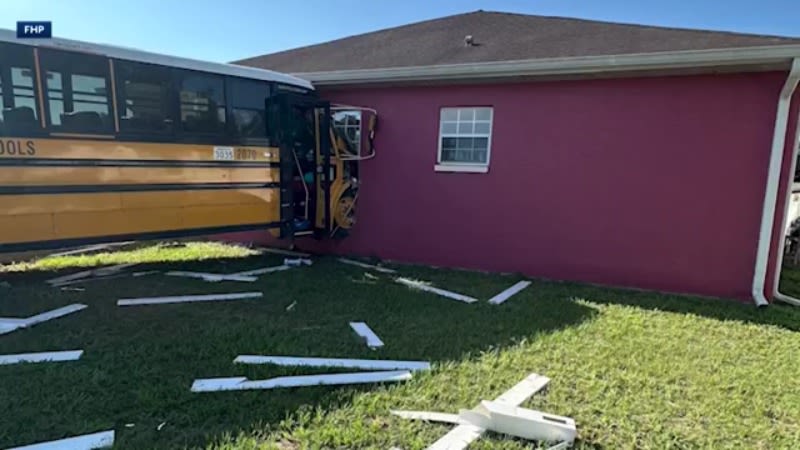 School bus crashes into Florida home after vehicle runs stop sign