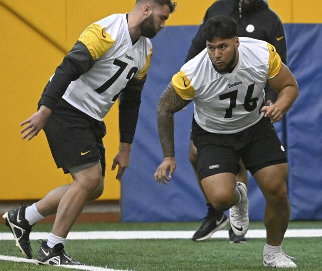Troy Fautanu unfazed by switch to right tackle on 1st day of Steelers rookie minicamp
