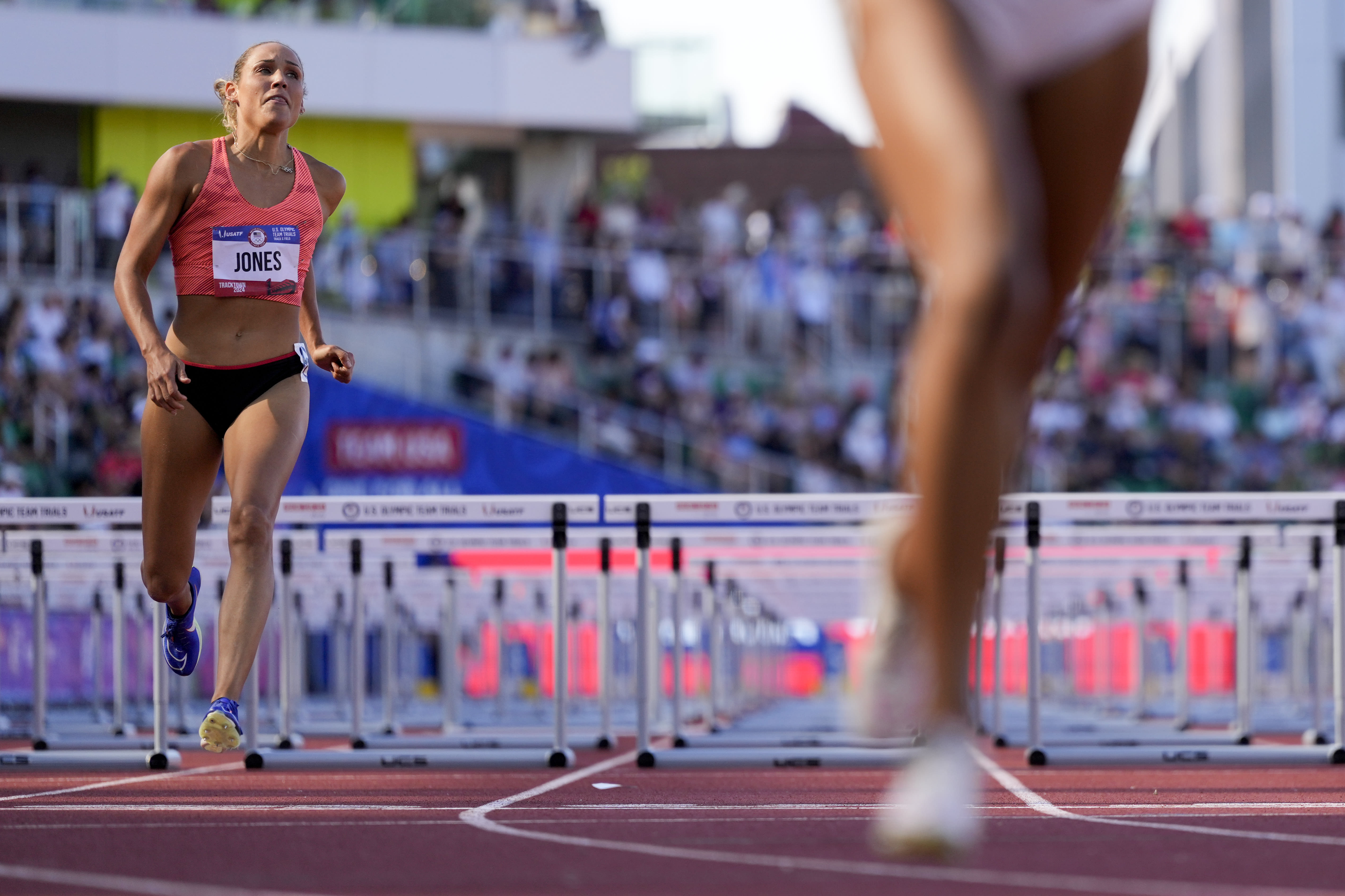 Hurdler Lolo Jones returns to Olympic trials at 41, advances to semis on sore hamstring