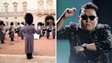 Changing of the Guard play PSY's 'Gangnam Style' and BLɅϽKPIИK's hits outside Buckingham Palace