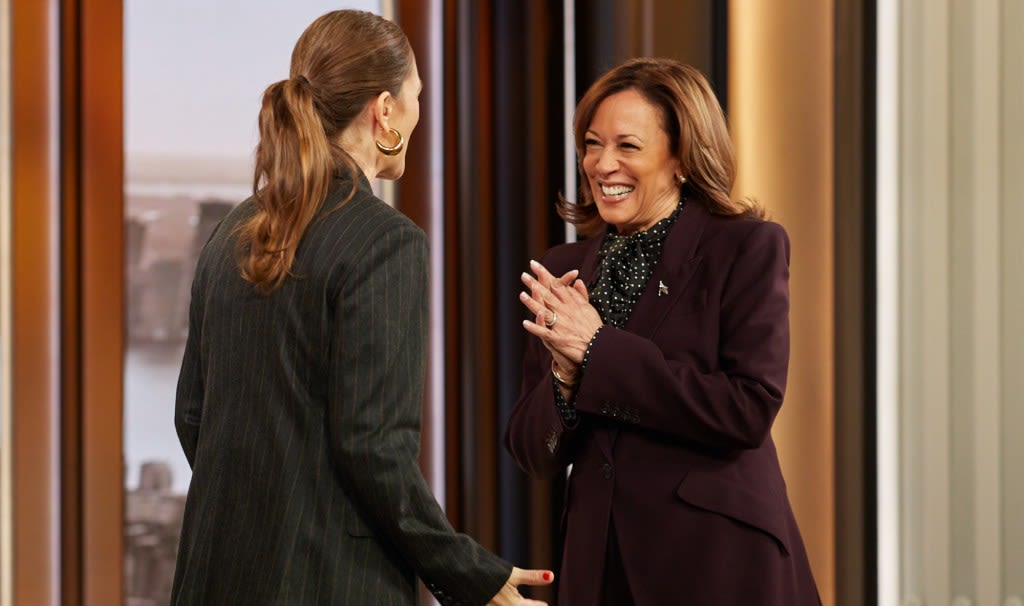 Kamala Harris Gives Power Suit Playful Details With Polka-dot Pussy-bow Blouse for ‘The Drew Barrymore Show’