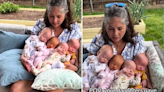 Sweet moment grandma holds 4 newborn grandchildren at once—"Perfect timing"