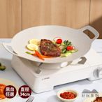 34cm_輕量薄型韓式麥飯石雙耳不沾鍋烤肉盤 附收納袋｜韓式烤盤 露營烤盤 中秋烤肉【好玩旅物】