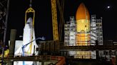 Space Shuttle Endeavour Lifted Into Launch Position at California Science Center