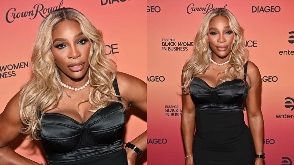 Serena Williams Embraces Lingerie-inspired Details in Bodycon Dress With Satin Bustier at Essence Black Women In Business Dinner