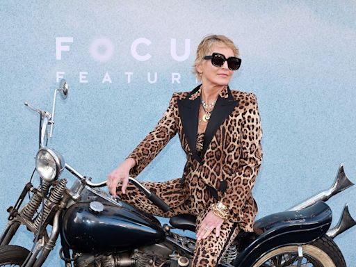 Sharon Stone takes a walk on the wild side in a full leopard print look
